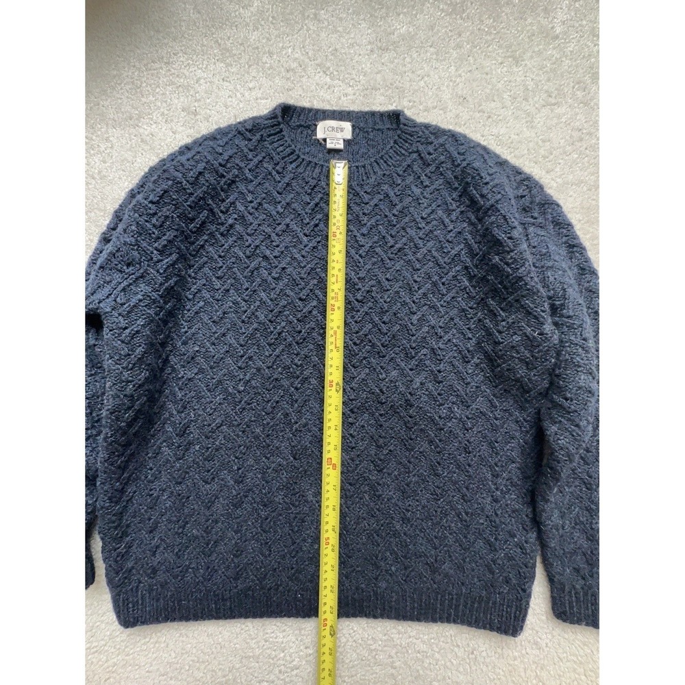 J Crew Wool Hand Knit Chunky Cable Knit Crew Neck Sweater Men's Size S Nav - Picture 5 of 8
